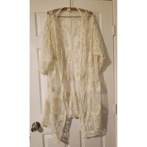 Old Navy White Cardigan Floral Lace Long Duster Boho Cottagecore Plus 2XL 3XL